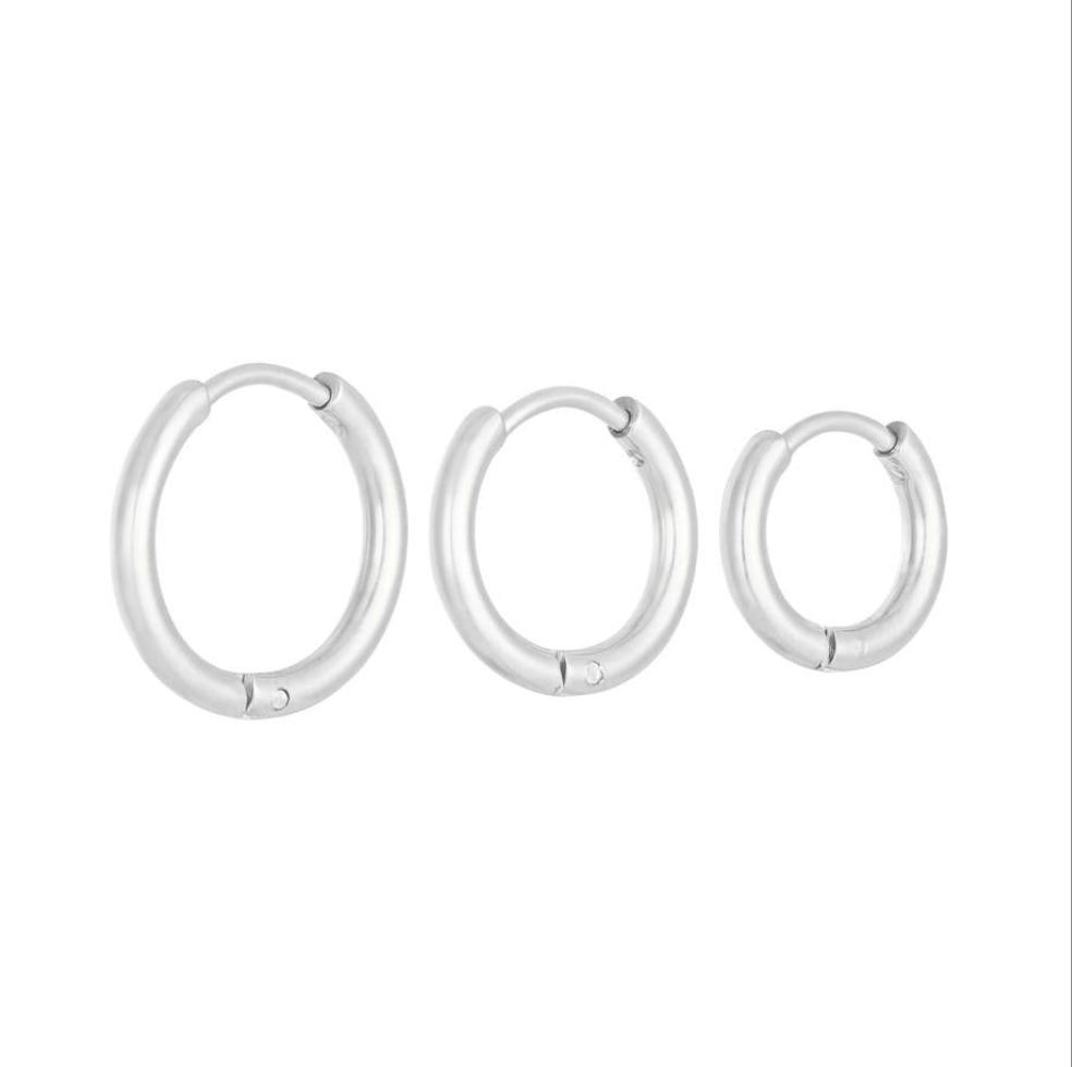 Juego de 3 pendientes de aro criollos color plata - Acero inoxidable