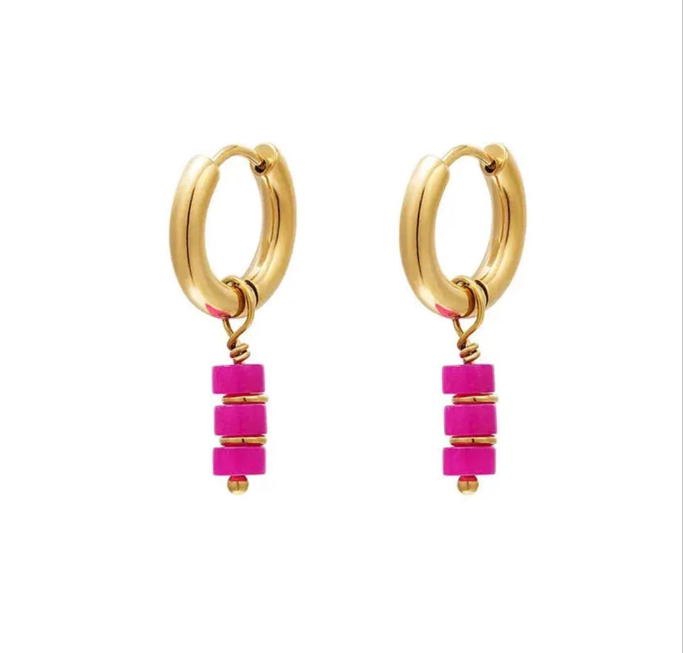 Pendientes Colgante Piedra Rosa Brillante