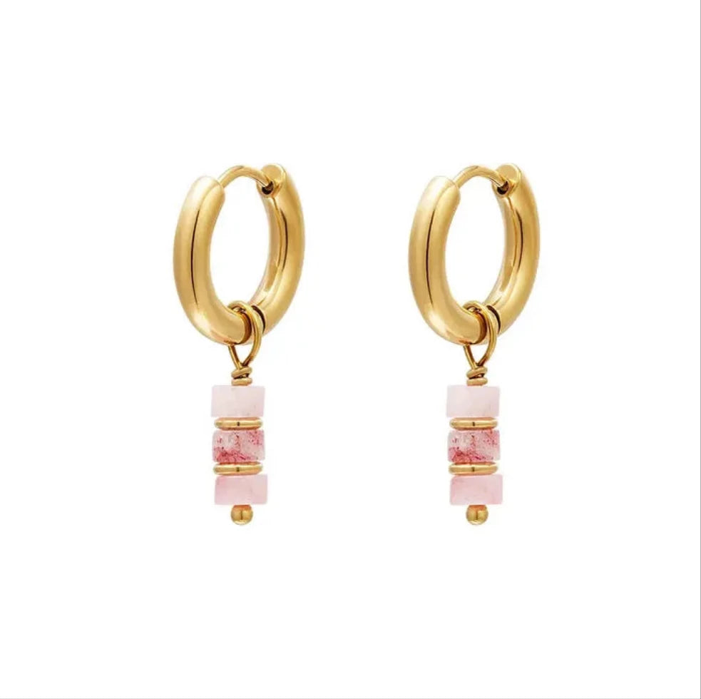 Pendientes Colgante Piedra Rosa Claro