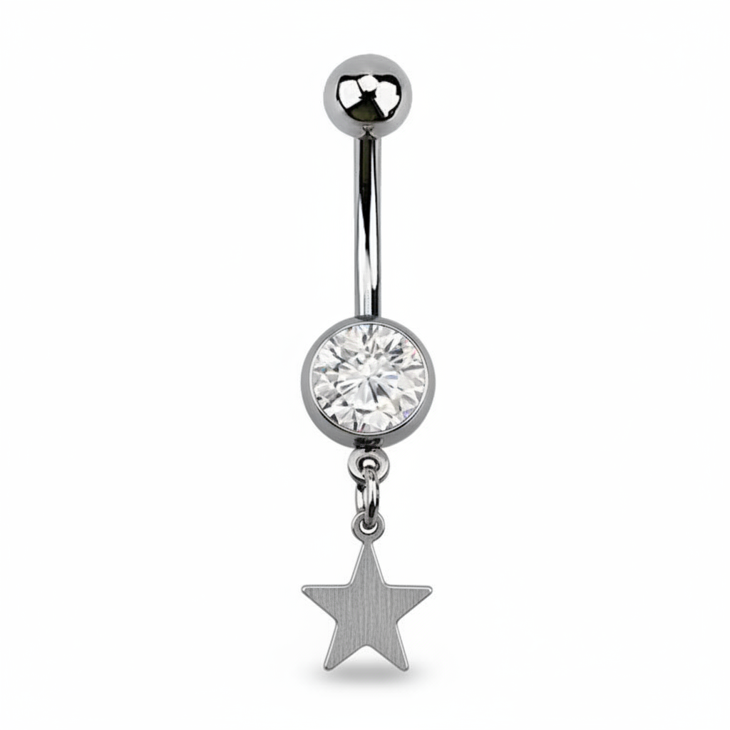 Piercing para ombligo con forma de estrella, color plata – Acero quirúrgico