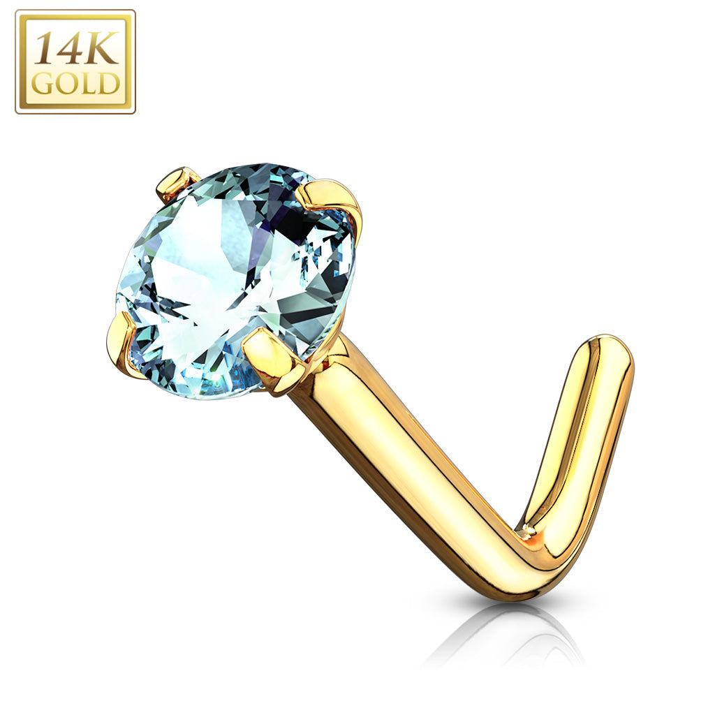 Neuspiercing 14kt Goud L-Vorm Zirconia Blauw
