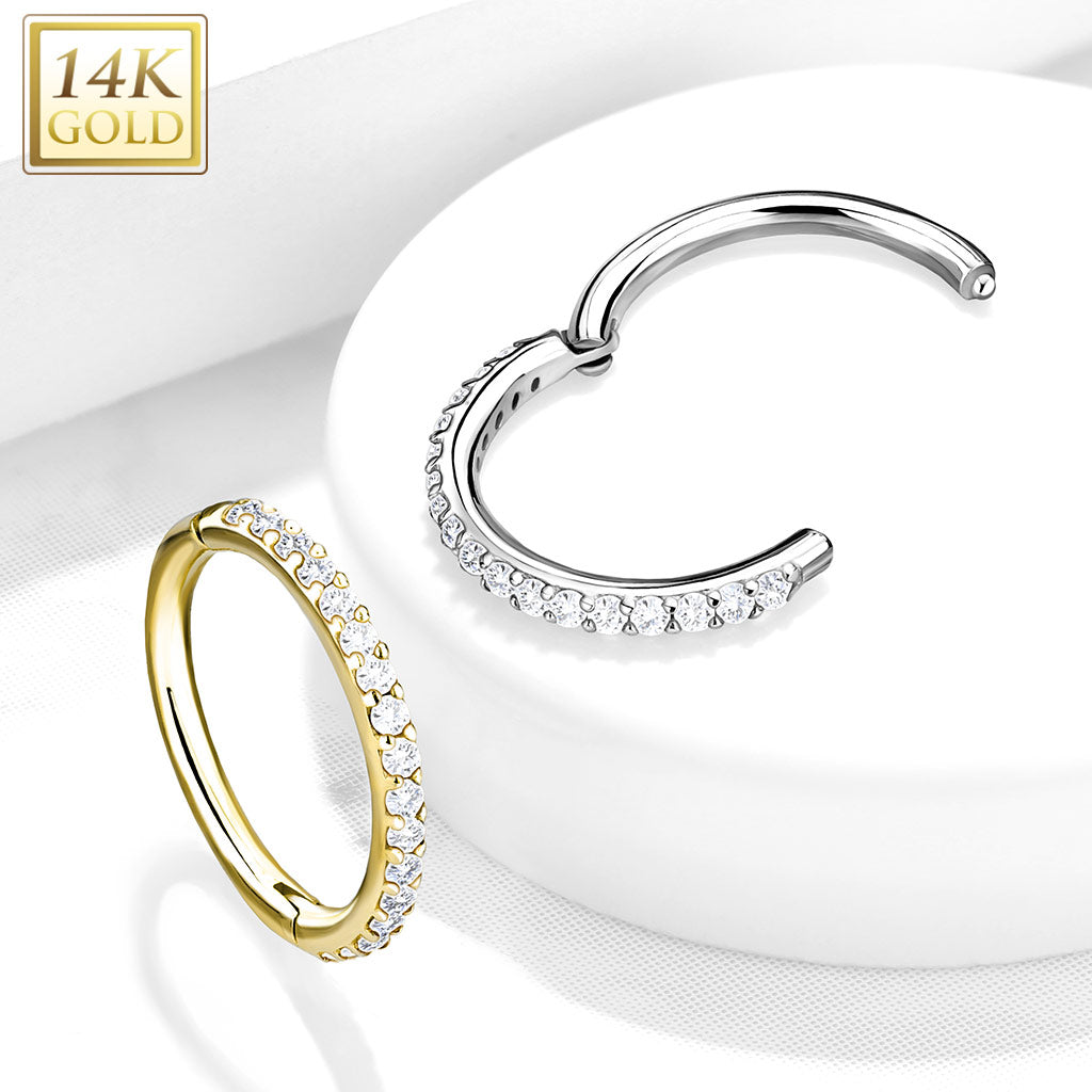 Klikring 14kt Wit Goud Zirconia Zijkant - Goud