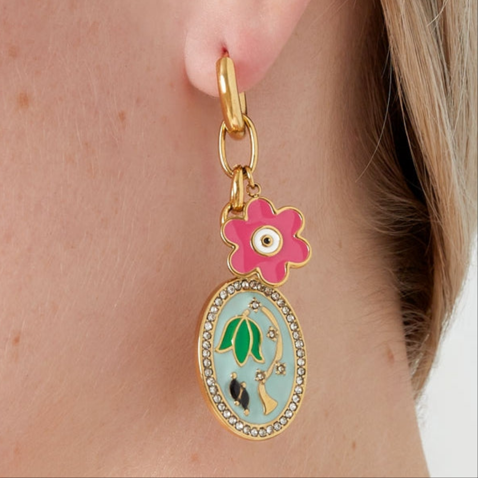 Pendientes de ramo de flores grandes - Acero inoxidable