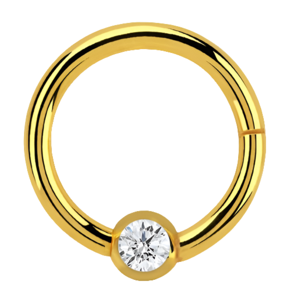 Anillo de clic dorado con circonitas pequeñas - acero quirúrgico