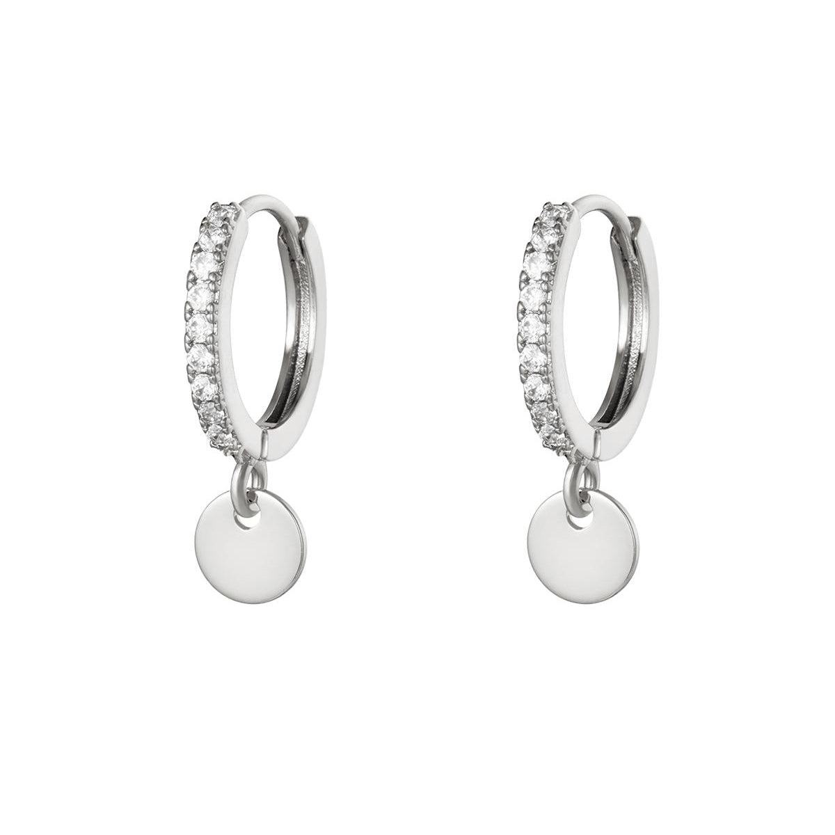 Pendientes de moneda de circonita color plata