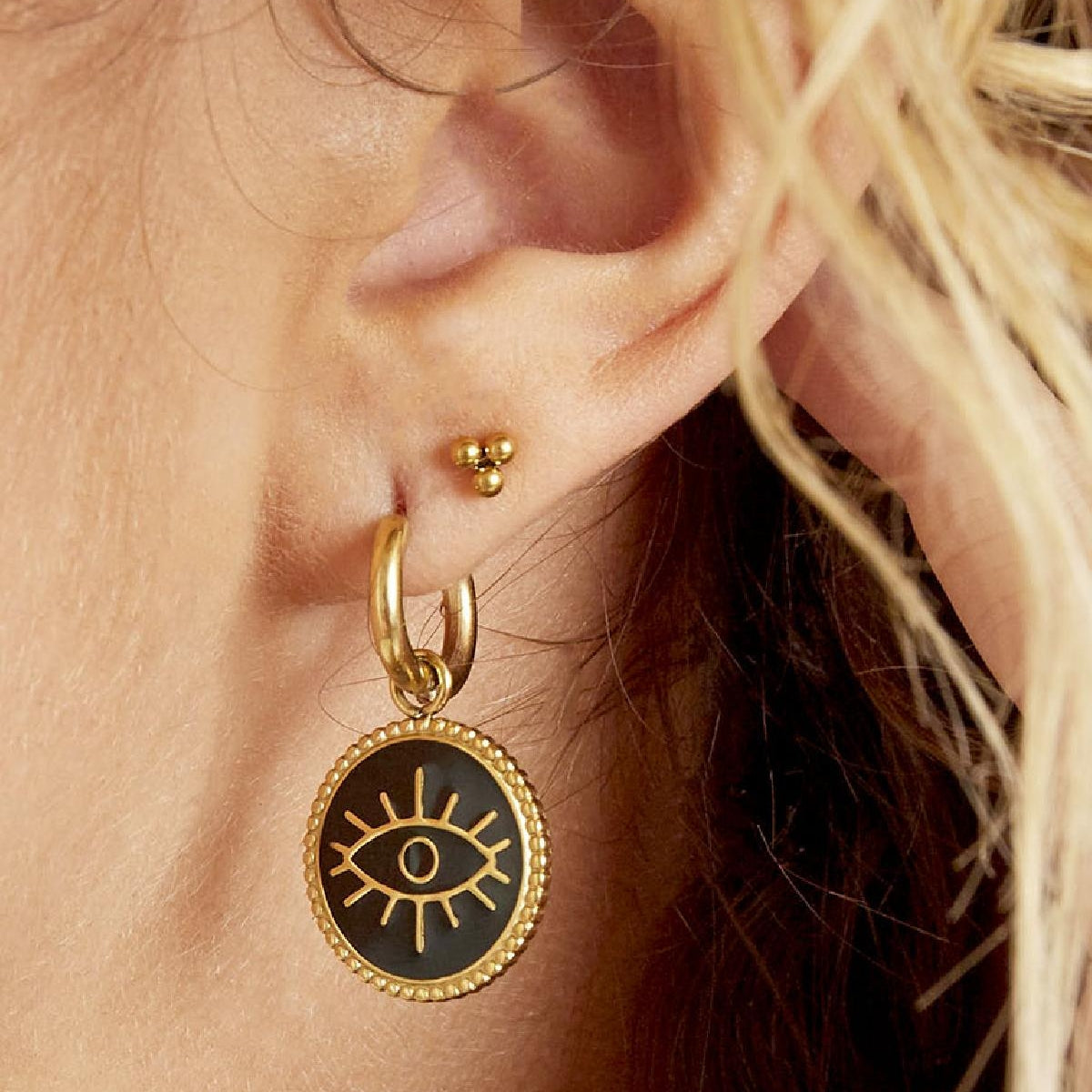 Pendientes Triple Bala Color Plata - Acero Inoxidable