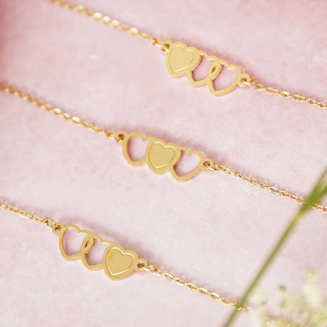 Armbanden Sisters Set Hartjes Zilverkleurig - Roestvrij Staal