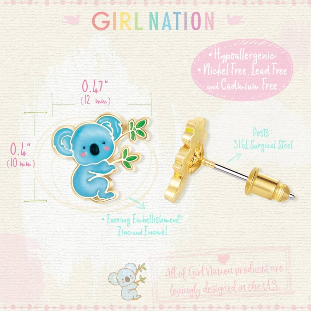 Pendientes Koala Girl Nation para niños hipoalergénicos