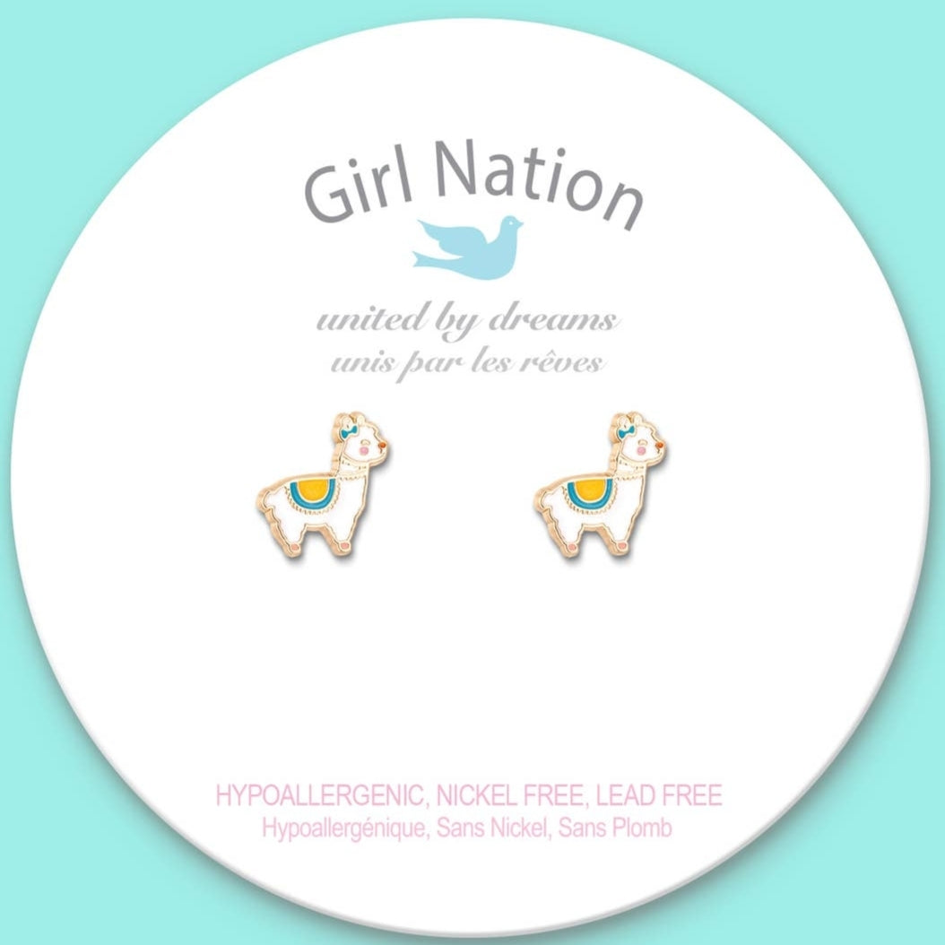 Pendientes hipoalergénicos para niños Glama Llama Girl Nation
