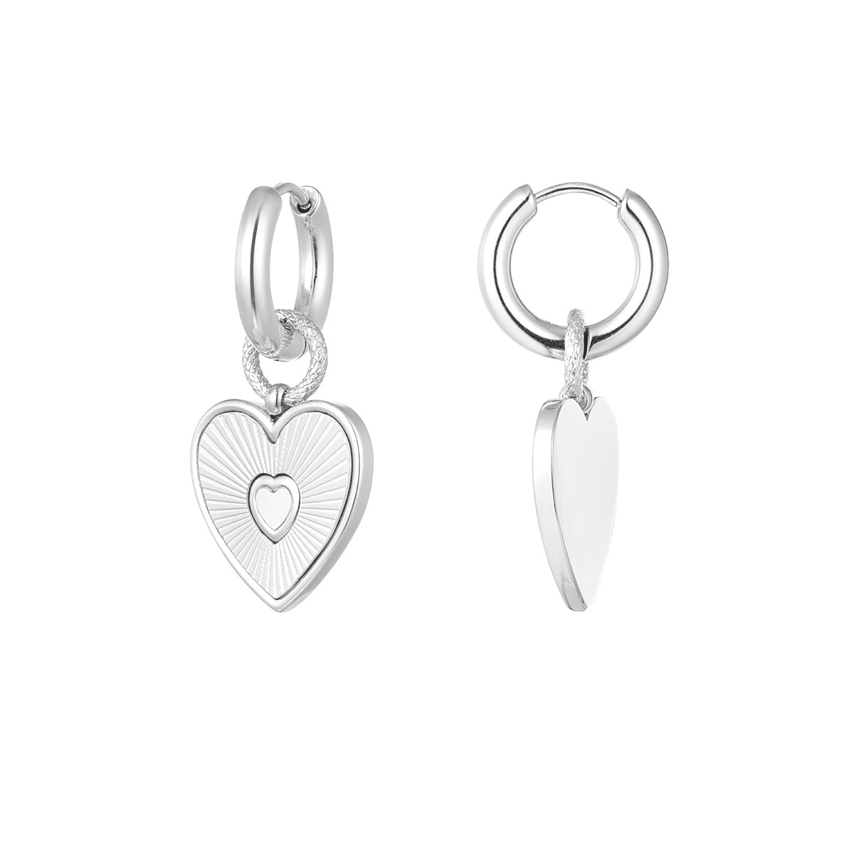 Pendientes Corazón Concha Color Plata - Acero Inoxidable