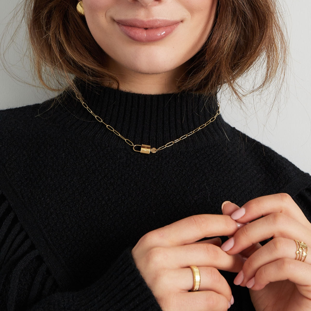 Collar Candado y Llave Color Dorado