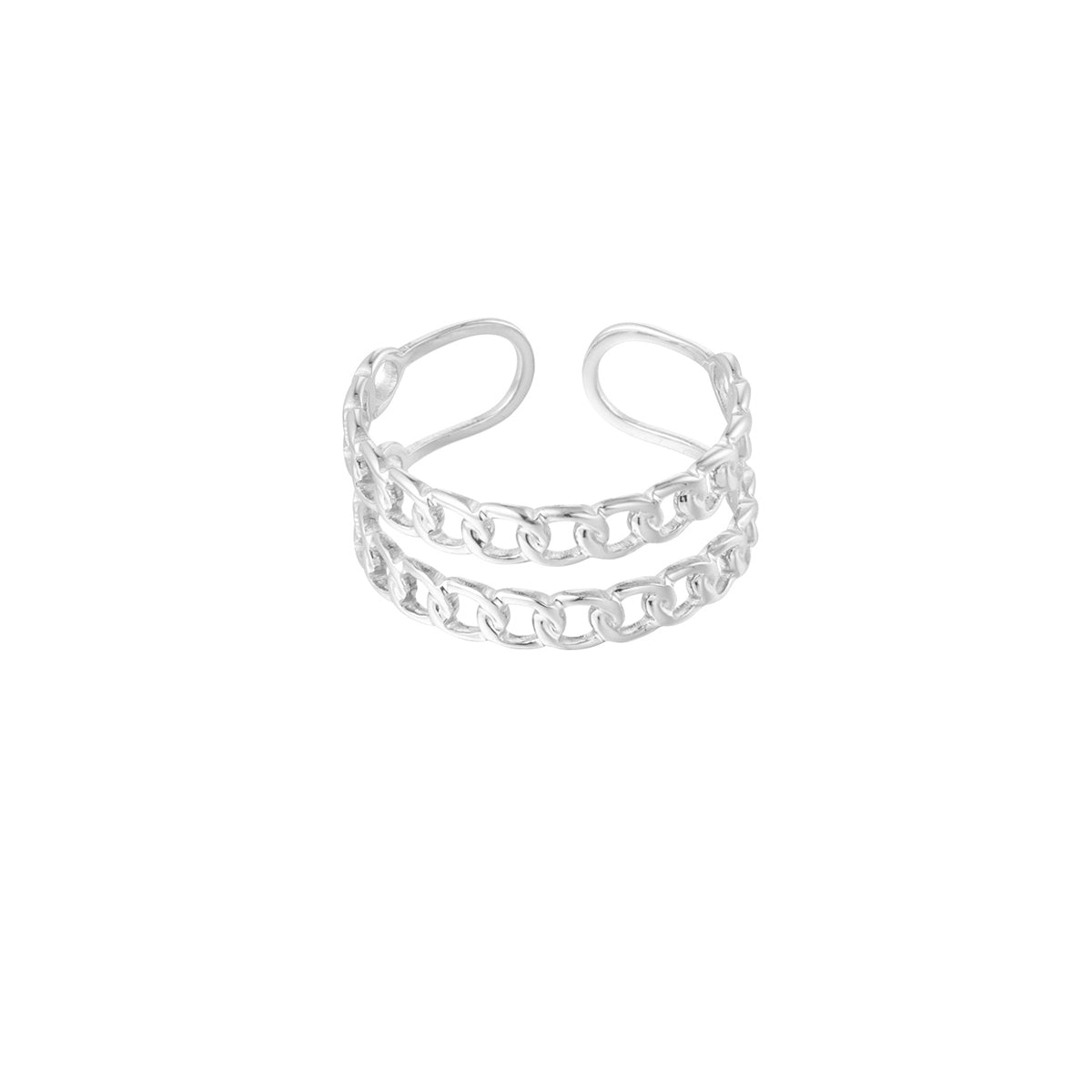 Anillo Doble Cadena Color Plata - Talla Única
