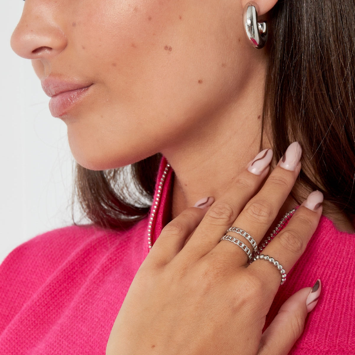 Anillo Doble Cadena Color Plata - Talla Única