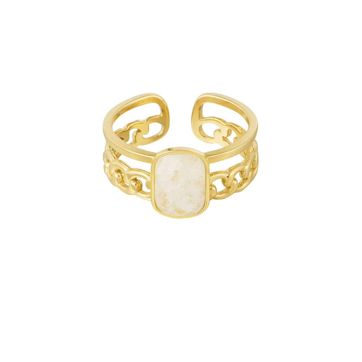 Anillo de doble cadena con piedra dorada - Talla única
