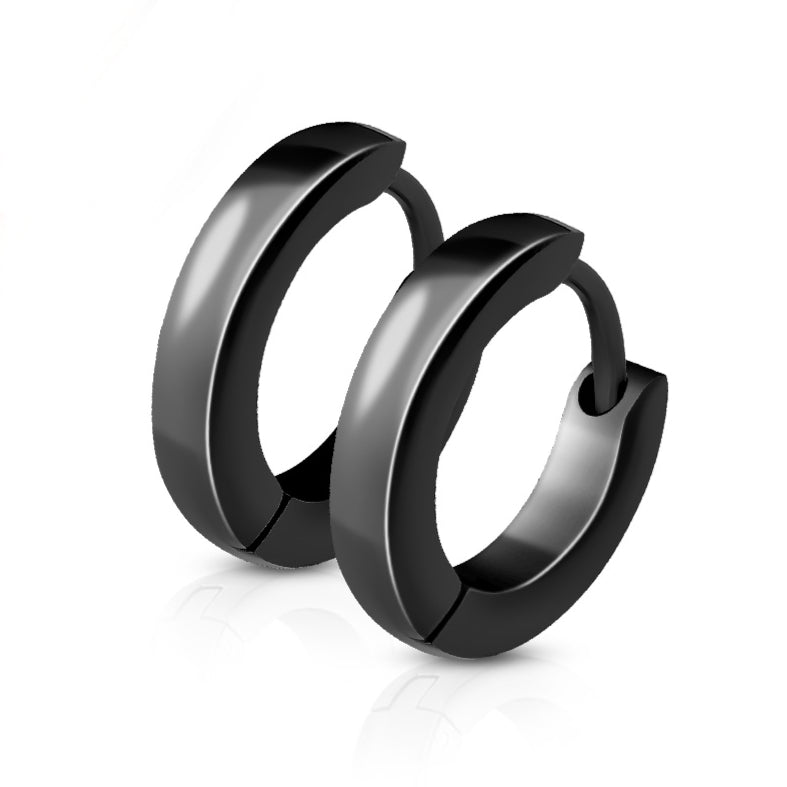 Pendientes Anillos Aros Gruesos Cierre de Clic Negro