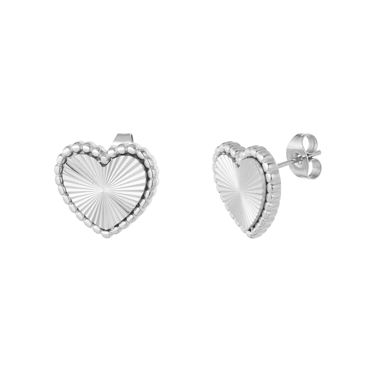 Pendientes Corazón Rayas Color Plata - Acero Inoxidable