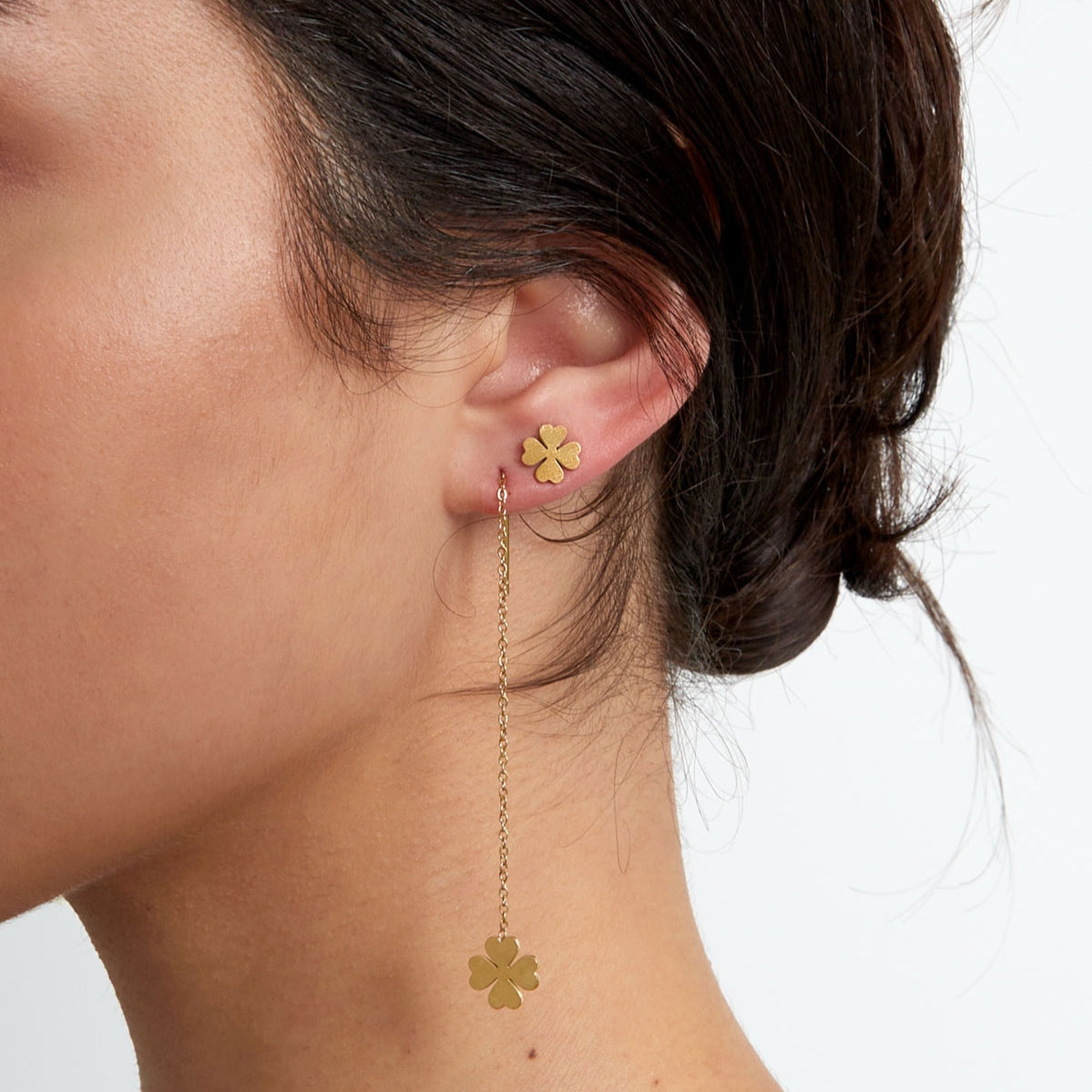 Pendientes de trébol de cuatro hojas dorados - Acero inoxidable