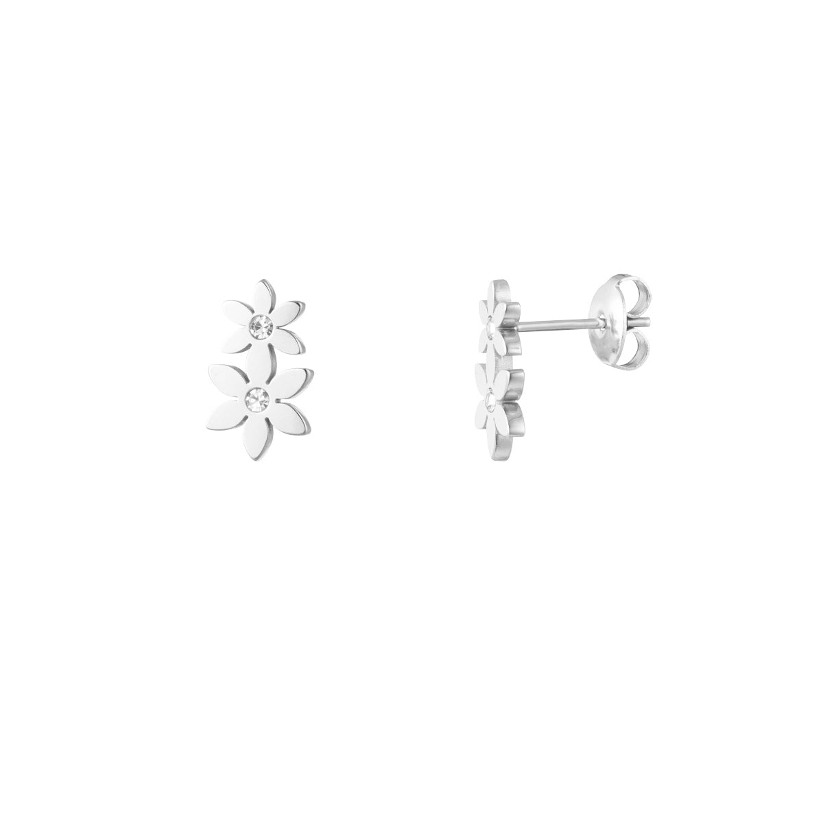 Pendientes de flores color plata - acero inoxidable