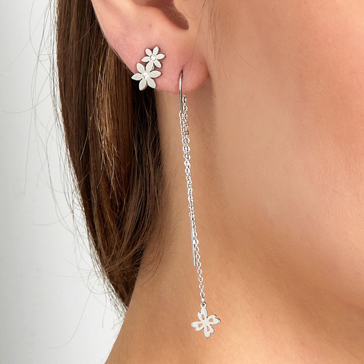 Pendientes de flores color plata - acero inoxidable