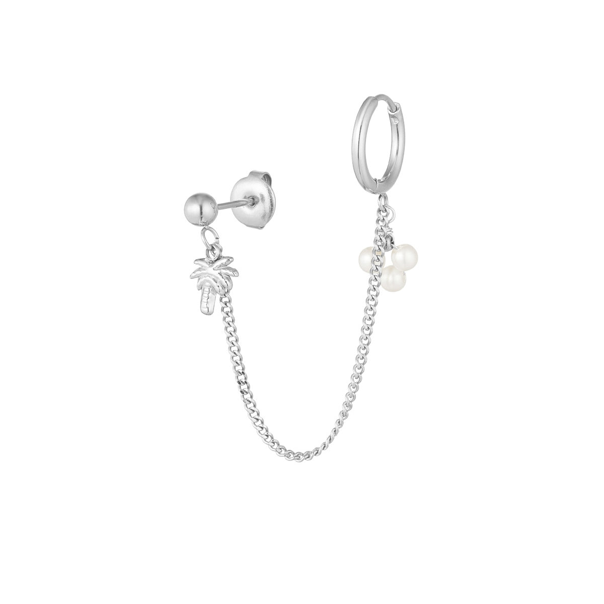 Pendiente de Perla de Palmera Individual Color Plata - Acero Inoxidable