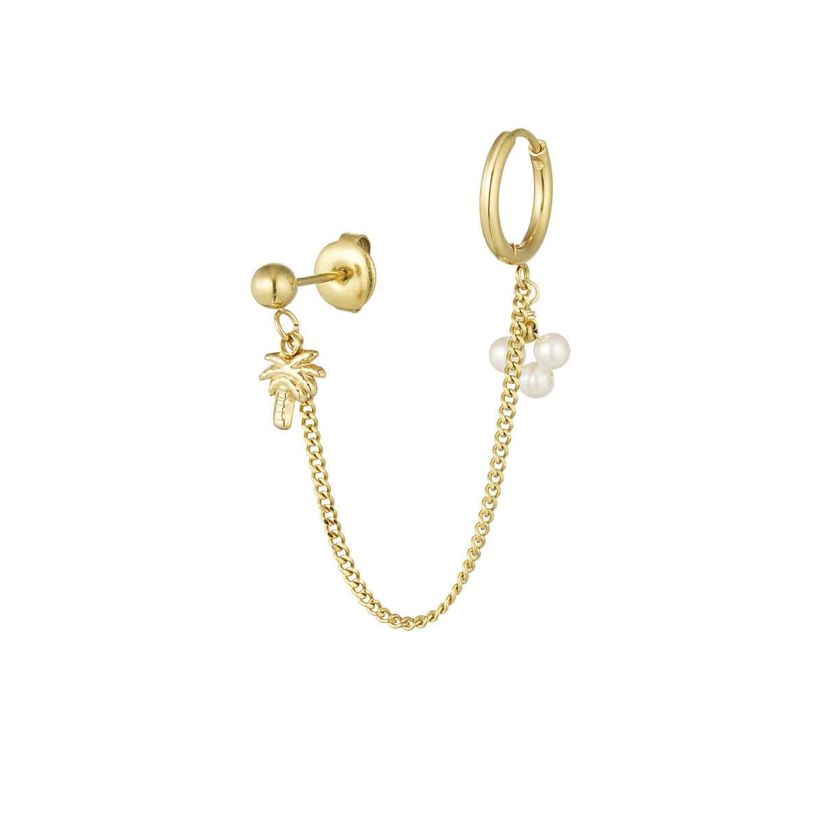 Pendiente de Perla de Palmera Individual Color Dorado - Acero Inoxidable