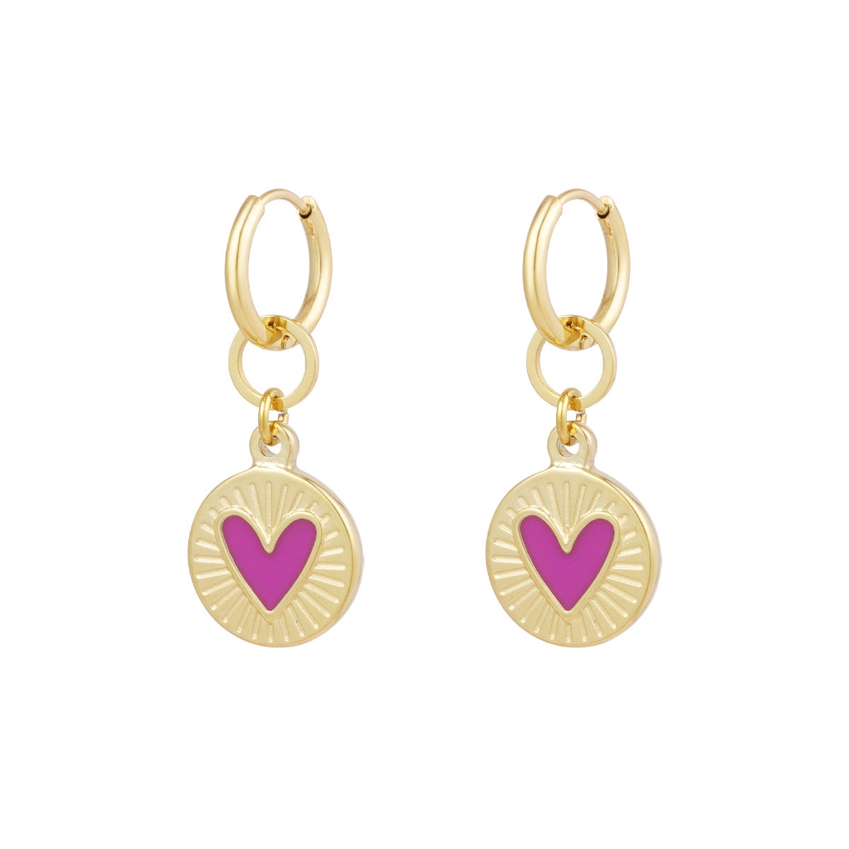 Pendientes fucsia con corazón brillante