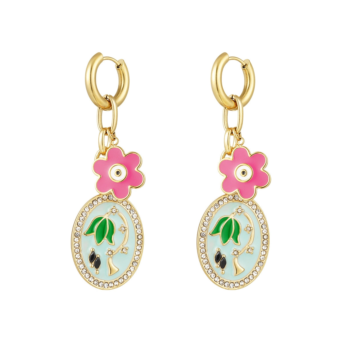 Pendientes de ramo de flores grandes - Acero inoxidable