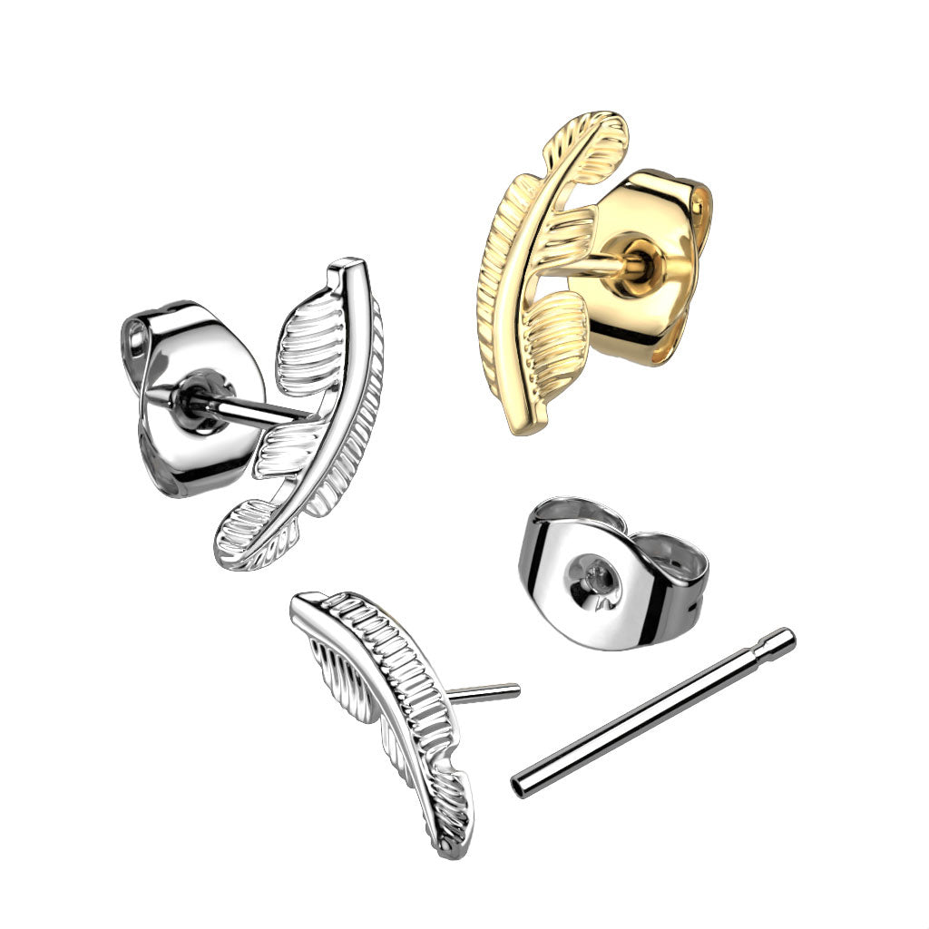 Pendientes de plumas doradas - Titanio