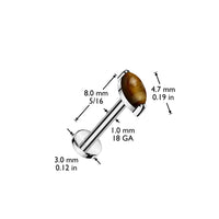 Maatvoering Zilverkleurige labret met ronde amethist steen van titanium – geschikt voor oorpiercing.