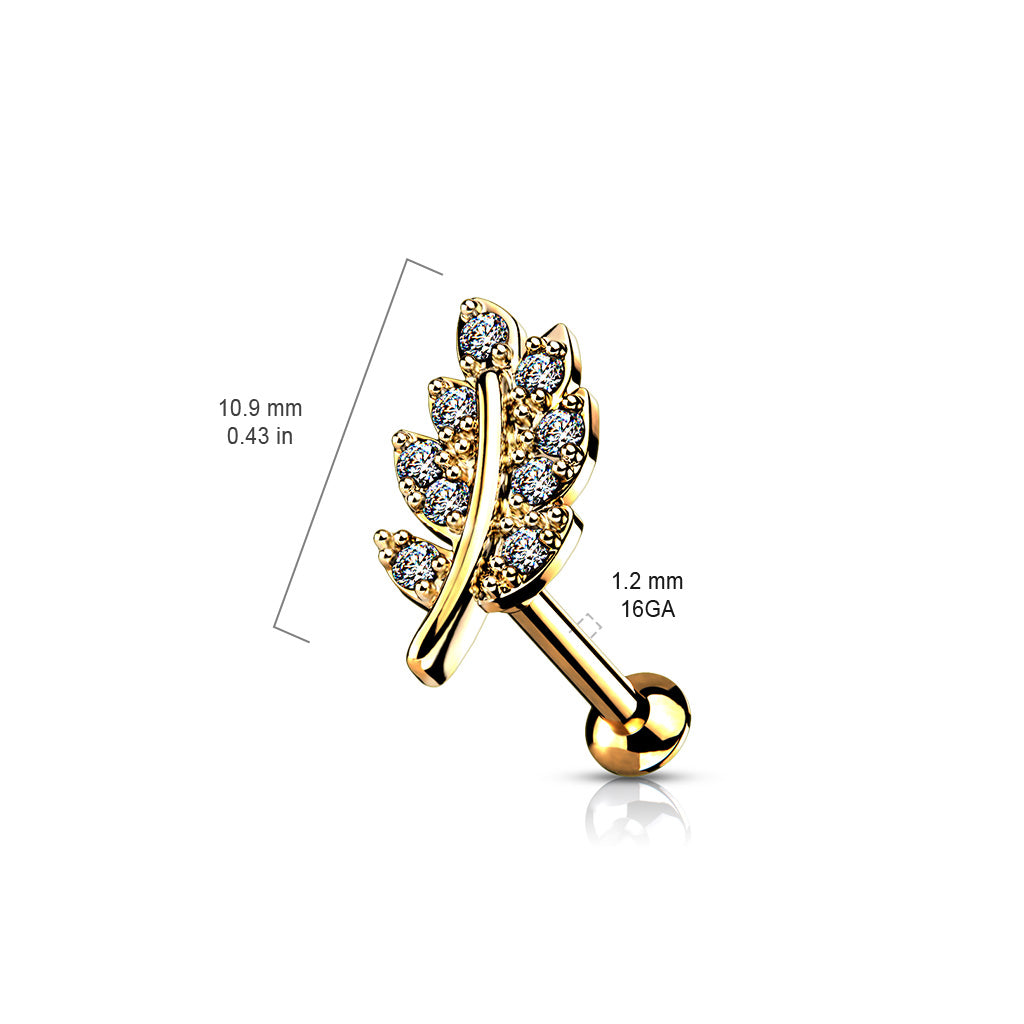 Labret Pluma/Hoja Oro Circonita