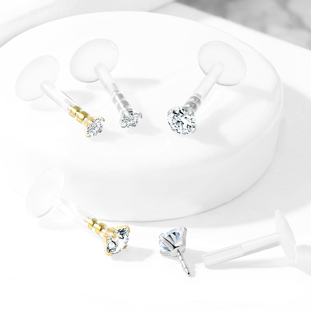  Zilverkleurige BioFlex labret met zirconia van chirurgisch staal – flexibel en elegant