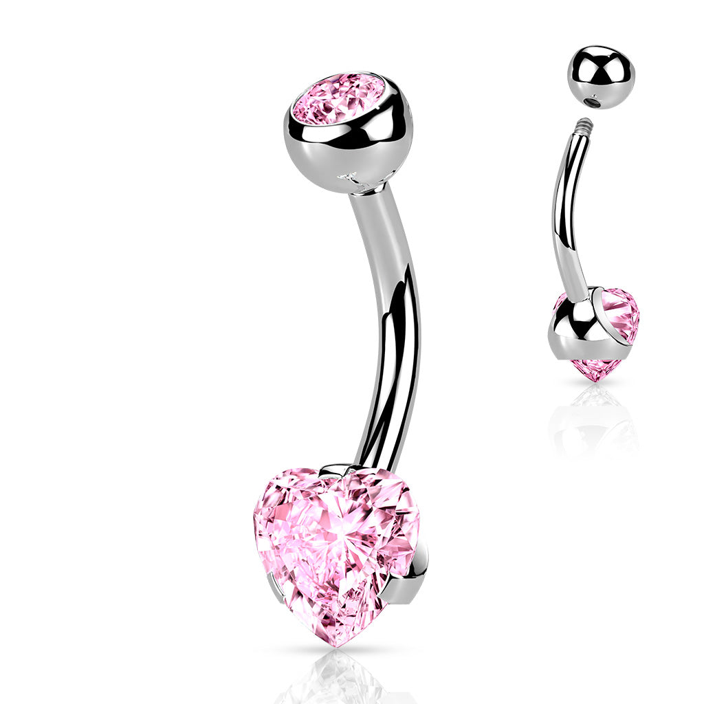 Navelpiercing Zirconia Hartje Roze Zilverkleurig – Chirurgisch Staal