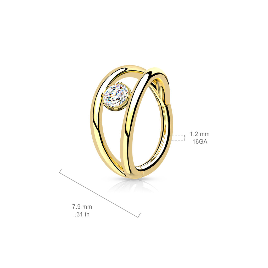 Anillo Doble Click con Circonita Color Dorado - Acero Quirúrgico