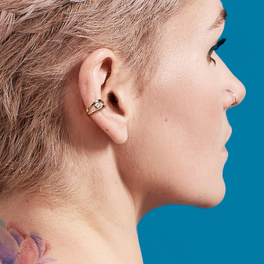 Anillo Doble Click con Circonita Color Dorado - Acero Quirúrgico