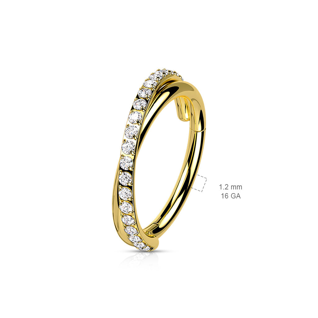 Anillo de clic Criss Cross Zirconia color dorado
