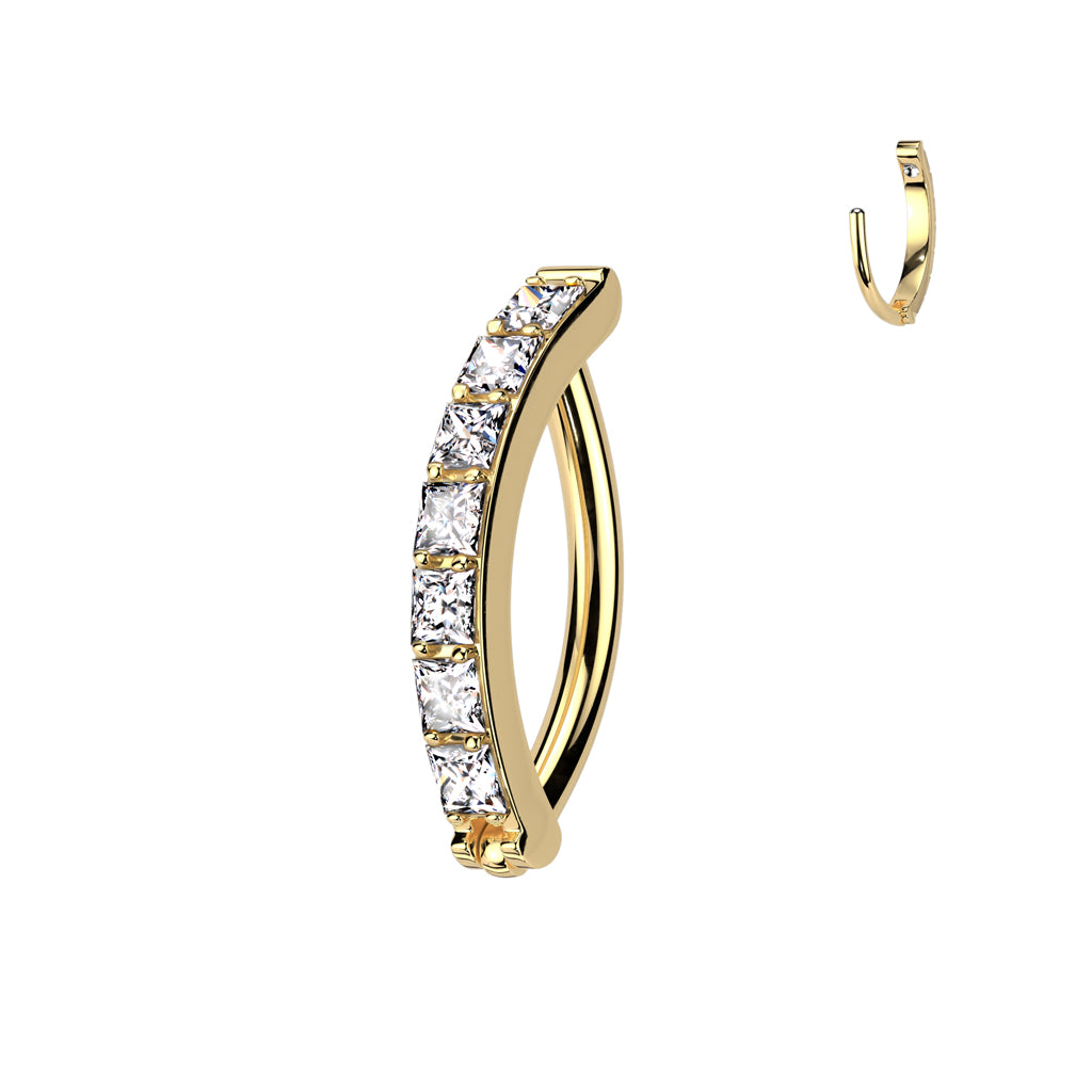 Anillo de clic Oval Zirconia PVD Color dorado - Titanio
