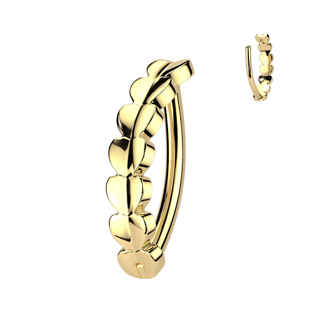 Piercing para ombligo con cierre de clic, corazones, PVD dorado, titanio