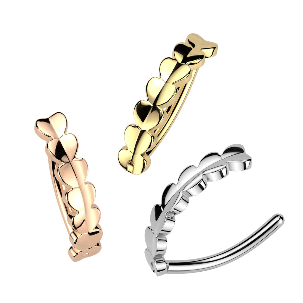 Piercing de ombligo con cierre de clic y corazones, color plata – Titanio