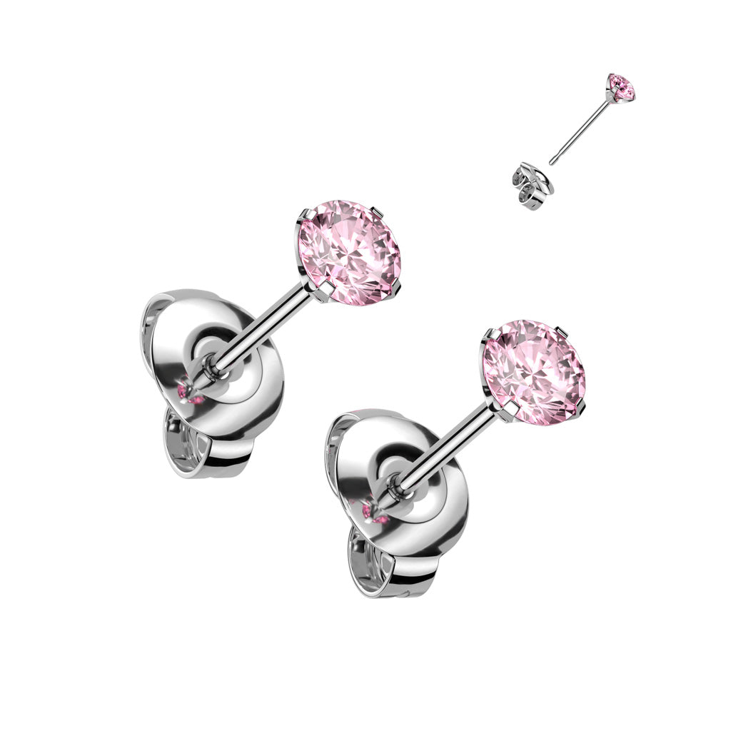 Pendientes de titanio y acero con circonita rosa