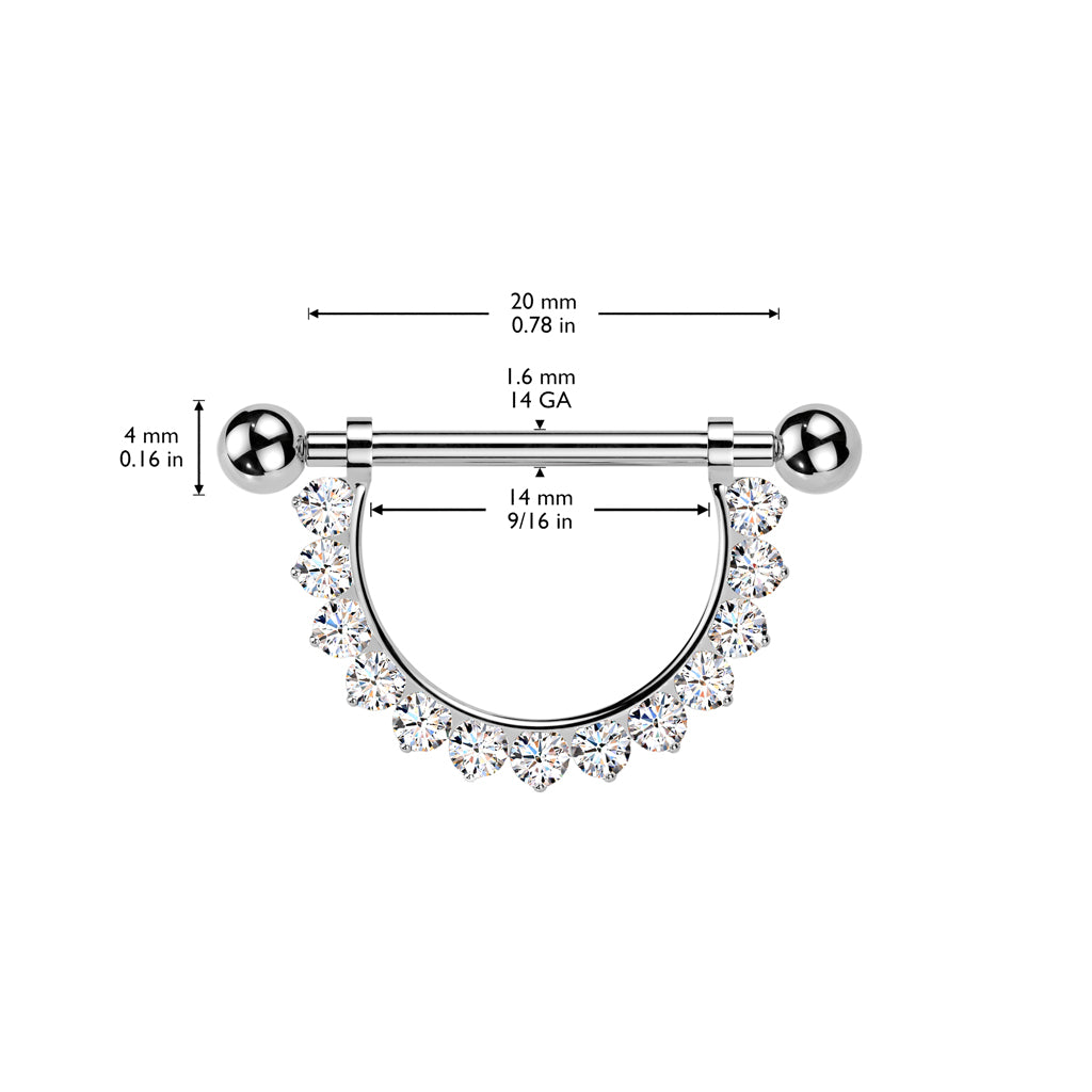 Piercing para pezón con circonitas, color plata y titanio