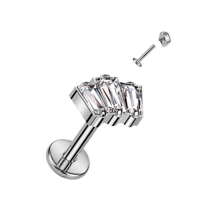 Zilverkleurige baguette labret – titanium – chic design, geschikt voor helix of tragus