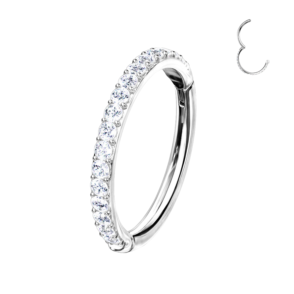 Klikring 14kt Wit Goud Zirconia Zijkant - Goud