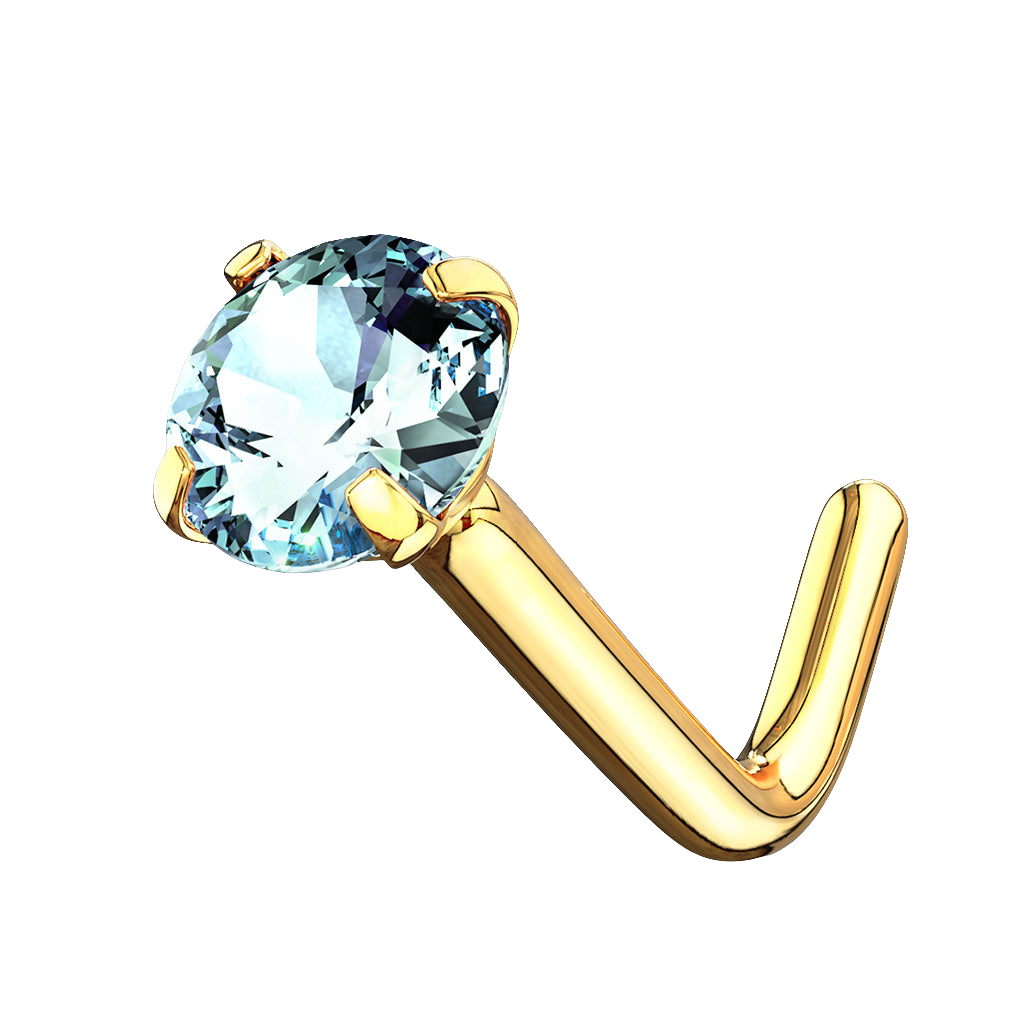 Neuspiercing 14kt Goud L-Vorm Zirconia Blauw