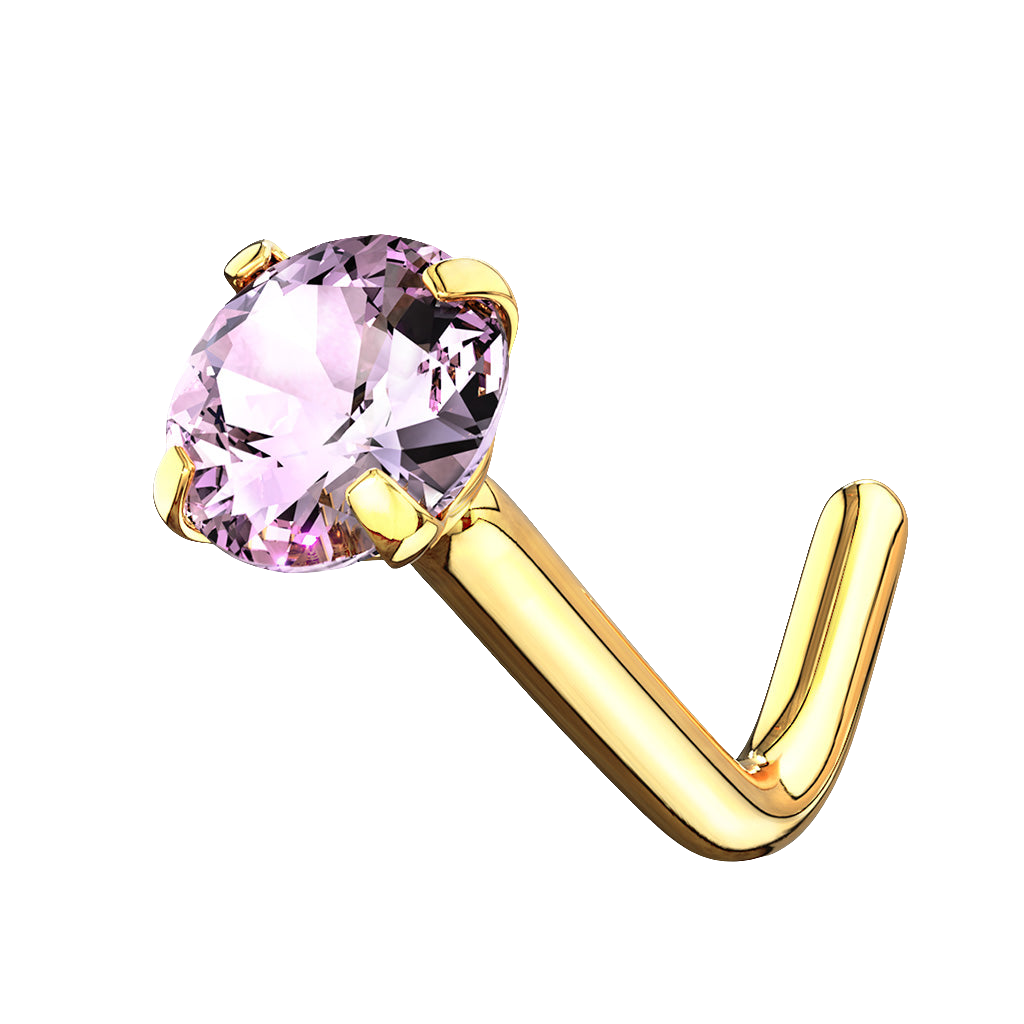 Neuspiercing L-Vorm Zirconia Roze - 14kt Goud