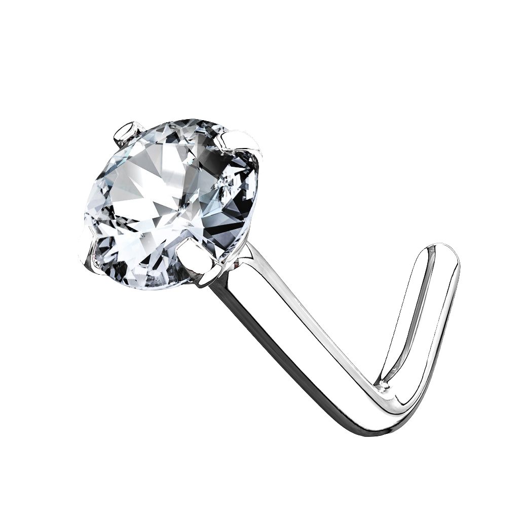 Piercing para la nariz en forma de L con circonita transparente en oro blanco de 14 kt