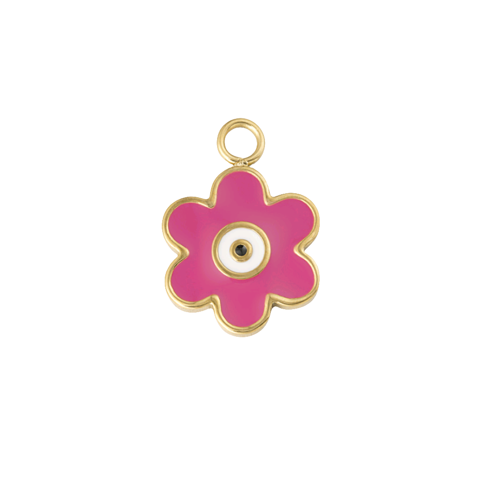 Pendiente o collar con dije de flor rosa - Acero inoxidable