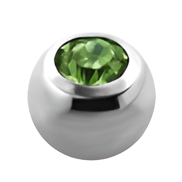 Labret piercing met olive kristallen baltop – zilverkleurig chirurgisch staal