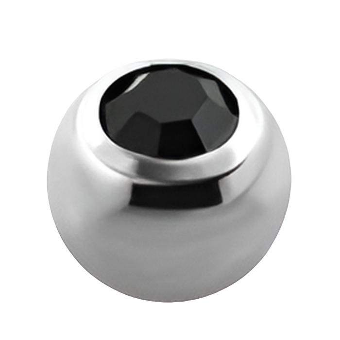 Labret piercing met zwart kristallen baltop – zilverkleurig chirurgisch staal
