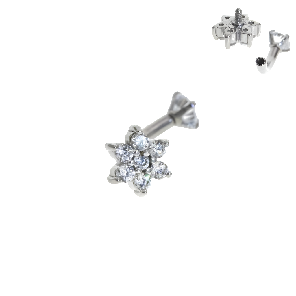 Piercing de barra curva con forma de flor, color plata - Acero quirúrgico