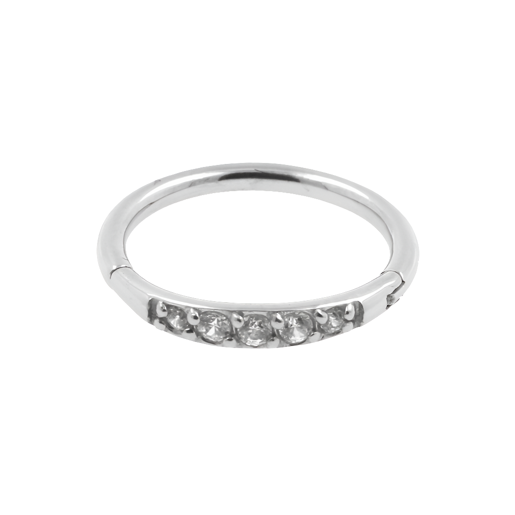 Klikring Vijf Zirconia Steentjes Zilverkleurig - Chirurgisch Staal